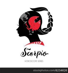 Scorpio zodiac sign. Beautiful girl silhouette. Vector illustration. Horoscope series