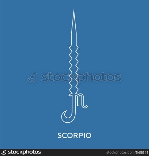 Scorpio zodiac sign. Line style icon of zodiacal weapon sword. One of 12 zodiac weapons. Astrological, horoscope sign. Clean and modern vector illustration for design, web.
