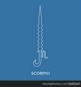 Scorpio zodiac sign. Line style icon of zodiacal weapon sword. One of 12 zodiac weapons. Astrological, horoscope sign. Clean and modern vector illustration for design, web.