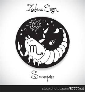 Scorpio zodiac sign of horoscope circle emblem in cartoon style. Vector illustration.. Scorpio zodiac sign of horoscope circle emblem in cartoon style.