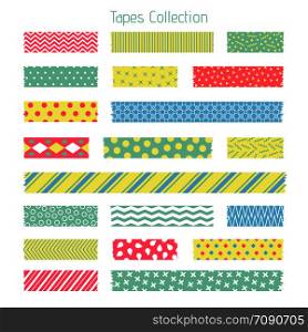 Scotch with trendy geometric pattern. Adhesive tape for scrapbook vector set. Sticker patterned, trendy polka stripe illustration. Scotch with trendy geometric pattern. Adhesive tape for scrapbook vector set