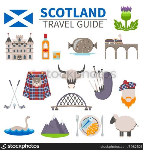 Scotland Travel Icons Set. Scotland travel icons set with culture and traditions symbols flat isolated vector illustration