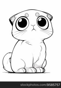 Scottish Fold Coloring Page, Line Art, Cartoon Style, Clean and Simple