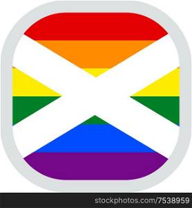 Scottish LGBT Rainbow flag, rounded square shape icon on white background, vector illustration. rounded square with flag pride lgbt