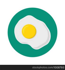 scrambled eggs on blue round background in flat. scrambled eggs on blue round background, vector