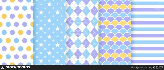 Scrapbook background. Vector. Seamless pattern. Cute prints for scrap design. Chic paper with polka dot, triangle, heart and check. Trendy pink violet texture. Color illustration. Geometric backdrop.. Scrapbook background. Seamless pattern. Vector illustration. Geometric prints.