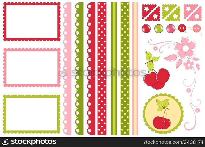 Scrapbook elements. Collection of cherry decors