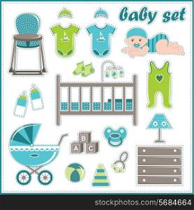 Scrapbook elements with baby boy things