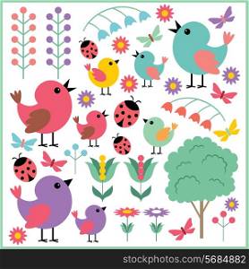 Scrapbook elements with birds and insects