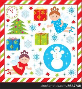Scrapbook elements with with christmas and new-year characters