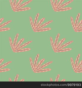 Scrapbook seamless botanic pattern with pink outline foliage abstract silhouettes. Green background. Decorative backdrop for fabric design, textile print, wrapping, cover. Vector illustration. Scrapbook seamless botanic pattern with pink outline foliage abstract silhouettes. Green background.