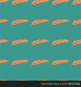 Scrapbook seamless pattern with orange feather silhouettes print. Turquoise background. Decorative shapes. Perfect for fabric design, textile print, wrapping, cover. Vector illustration.. Scrapbook seamless pattern with orange feather silhouettes print. Turquoise background. Decorative shapes.