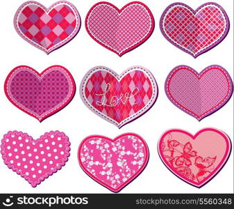 Scrapbook set of hearts in stitched textile style