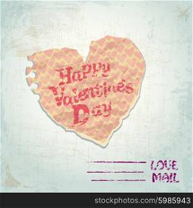 Scrapbooking Heart is made of Vintage Old Paper piece and handwritten texts Happy Valentine&rsquo;s day, love mail on grunge background, Holiday card design.