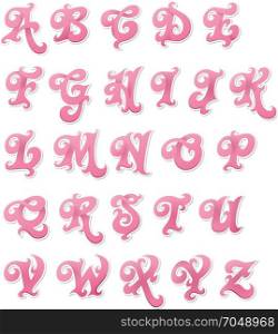 Scrapbooking Teenage Girl ABC. Illustration of an elegant set of pink abc letters, with floral shapes and ornamental effects for girl style
