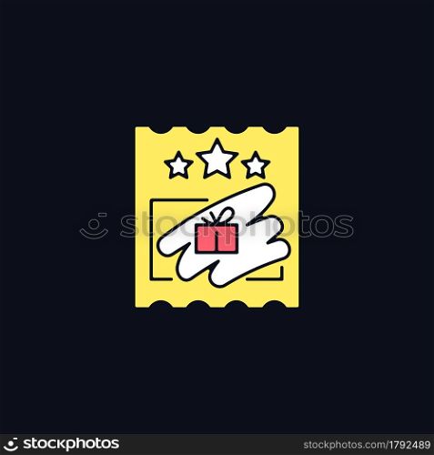 Scratch cards RGB color icon for dark theme. Scratching off covering for prize reveal. Paper-based card. Isolated vector illustration on night mode background. Simple filled line drawing on black. Scratch cards RGB color icon for dark theme
