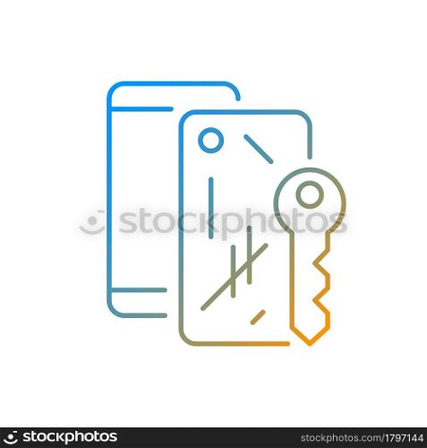 Scratched housing gradient linear vector icon. Damaged mobile phone case. Defective device. Removing scratches. Thin line color symbols. Modern style pictogram. Vector isolated outline drawing. Scratched housing gradient linear vector icon