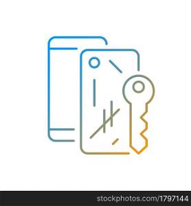 Scratched housing gradient linear vector icon. Damaged mobile phone case. Defective device. Removing scratches. Thin line color symbols. Modern style pictogram. Vector isolated outline drawing. Scratched housing gradient linear vector icon