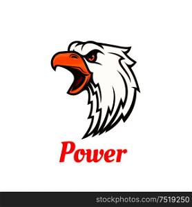 Screaming eagle symbol with head of aggressive bird in attacking posture. Use as sporting mascot or tattoo design. Screaming eagle head symbol for tattoo design