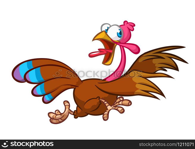 Screaming running cartoon turkey bird character. Vector illustration