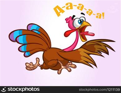 Screaming running cartoon turkey bird character. Vector illustration