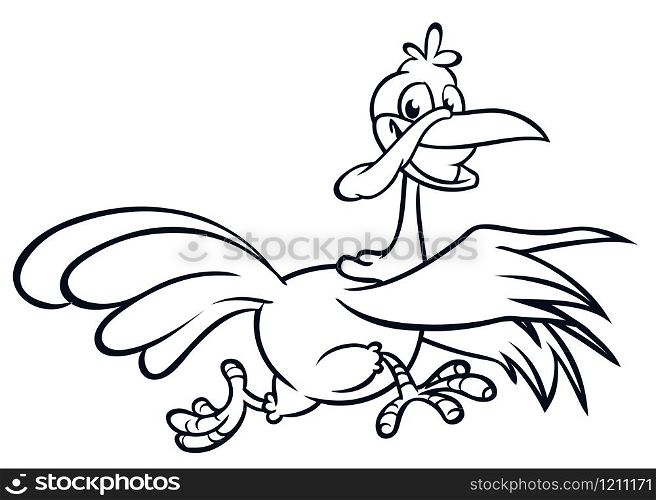 Screaming running cartoon turkey bird character. Vector illustration of turkey escape for coloring book. Black and white strokes