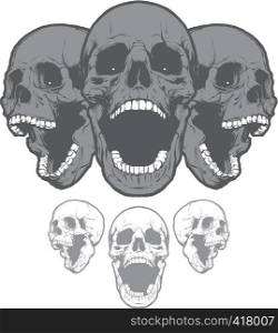 Screaming Skulls isolated on white background. Design element