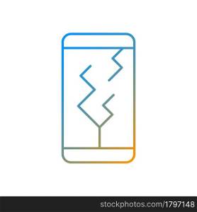Screen damage gradient linear vector icon. Cracks all over mobile phone display. Shattered and broken front display. Thin line color symbols. Modern style pictogram. Vector isolated outline drawing. Screen damage gradient linear vector icon
