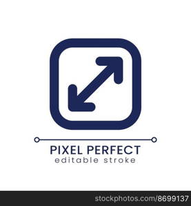 Screen enlargement pixel perfect linear ui icon. Multimedia player control. Size changing. GUI, UX design. Outline isolated user interface element for app and web. Editable stroke. Poppins font used. Screen enlargement pixel perfect linear ui icon