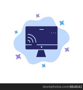 Screen, Monitor, Screen, Wifi Blue Icon on Abstract Cloud Background