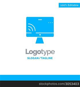 Screen, Monitor, Screen, Wifi Blue Solid Logo Template. Place for Tagline