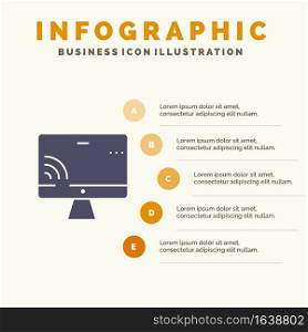 Screen, Monitor, Screen, Wifi Solid Icon Infographics 5 Steps Presentation Background