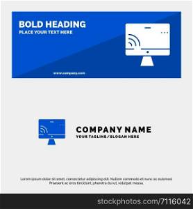 Screen, Monitor, Screen, Wifi SOlid Icon Website Banner and Business Logo Template