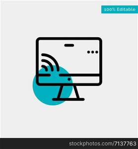 Screen, Monitor, Screen, Wifi turquoise highlight circle point Vector icon