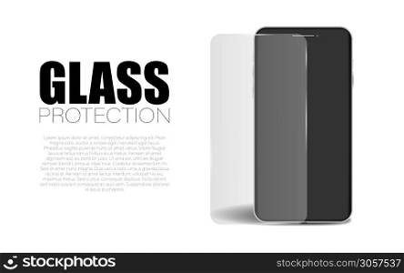 Screen protection glass, vector protect of gadget display, protective device cover background illustration