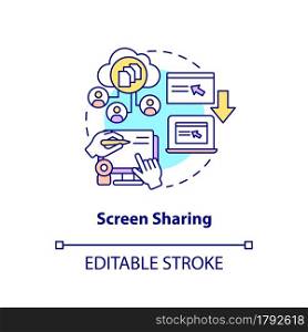 Screen sharing concept icon. Online meeting service for work and business. Messaging software abstract idea thin line illustration. Vector isolated outline color drawing. Editable stroke. Screen sharing concept icon