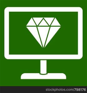 Screen with diamond icon white isolated on green background. Vector illustration. Screen with diamond icon green