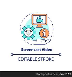 Screencast video concept icon. Microtraining video type abstract idea thin line illustration. Computer screen recording. Isolated outline drawing. Editable stroke. Arial, Myriad Pro-Bold fonts used. Screencast video concept icon