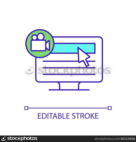 Screencasting RGB color icon. Video instruction and presentation. Making content. Screen capture Isolated vector illustration. Simple filled line drawing. Editable stroke. Arial font used. Screencasting RGB color icon