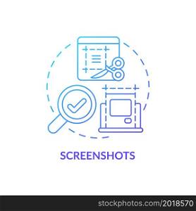 Screenshots blue gradient concept icon. Capture work software screen on computer display. Employee monitoring abstract idea thin line illustration. Vector isolated outline color drawing. Screenshots blue gradient concept icon