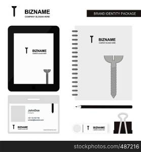 Screw Business Logo, Tab App, Diary PVC Employee Card and USB Brand Stationary Package Design Vector Template