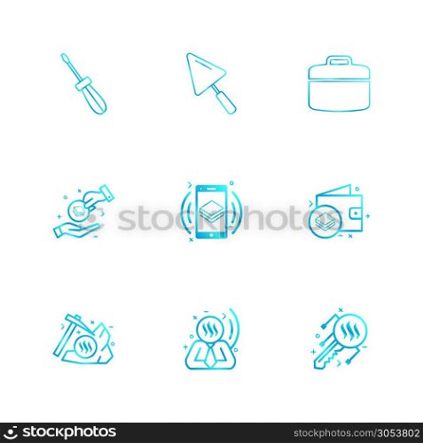 screw driver , spade , breifcase ,crypto currency , stratis , money, coins , crypto , currency, dollar, graph , business, bank , icon, vector, design, flat, collection, style, creative, icons