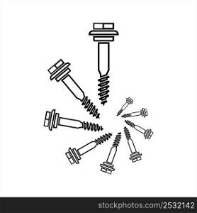 Screw Icon, Threaded Pin Fastener Vector Art Illustration
