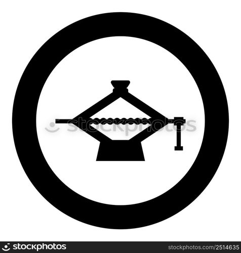 Screw jack lifting equipment mechanism for lifting supported loads of car maintenance scissor shape icon in circle round black color vector illustration image solid outline style simple. Screw jack lifting equipment mechanism for lifting supported loads of car maintenance scissor shape icon in circle round black color vector illustration image solid outline style