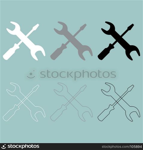 Screwdriver and spanner wrench icon.. Screwdriver and spanner wrench icon set.
