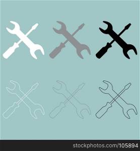 Screwdriver and spanner wrench icon.. Screwdriver and spanner wrench icon set.