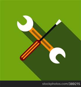 Screwdriver and wrench icon. Flat illustration of screwdriver and wrench vector icon for web design. Screwdriver and wrench icon, flat style