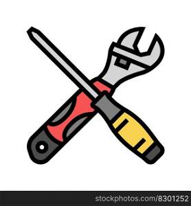 screwdriver and wrench tool work color icon vector. screwdriver and wrench tool work sign. isolated symbol illustration. screwdriver and wrench tool work color icon vector illustration