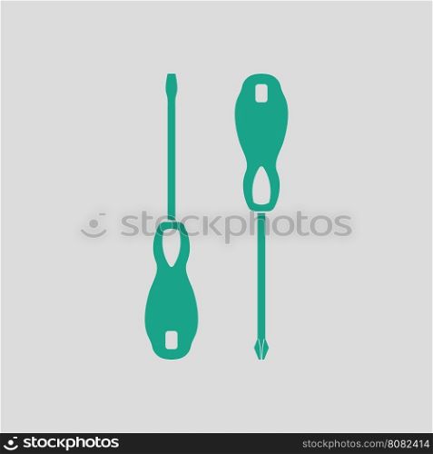 Screwdriver icon. Gray background with green. Vector illustration.