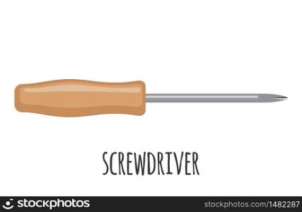 Screwdriver icon in flat style isolated on white background. Building and construction equipment. Vector illustration.. Screwdriver vector icon in flat style isolated on white background.